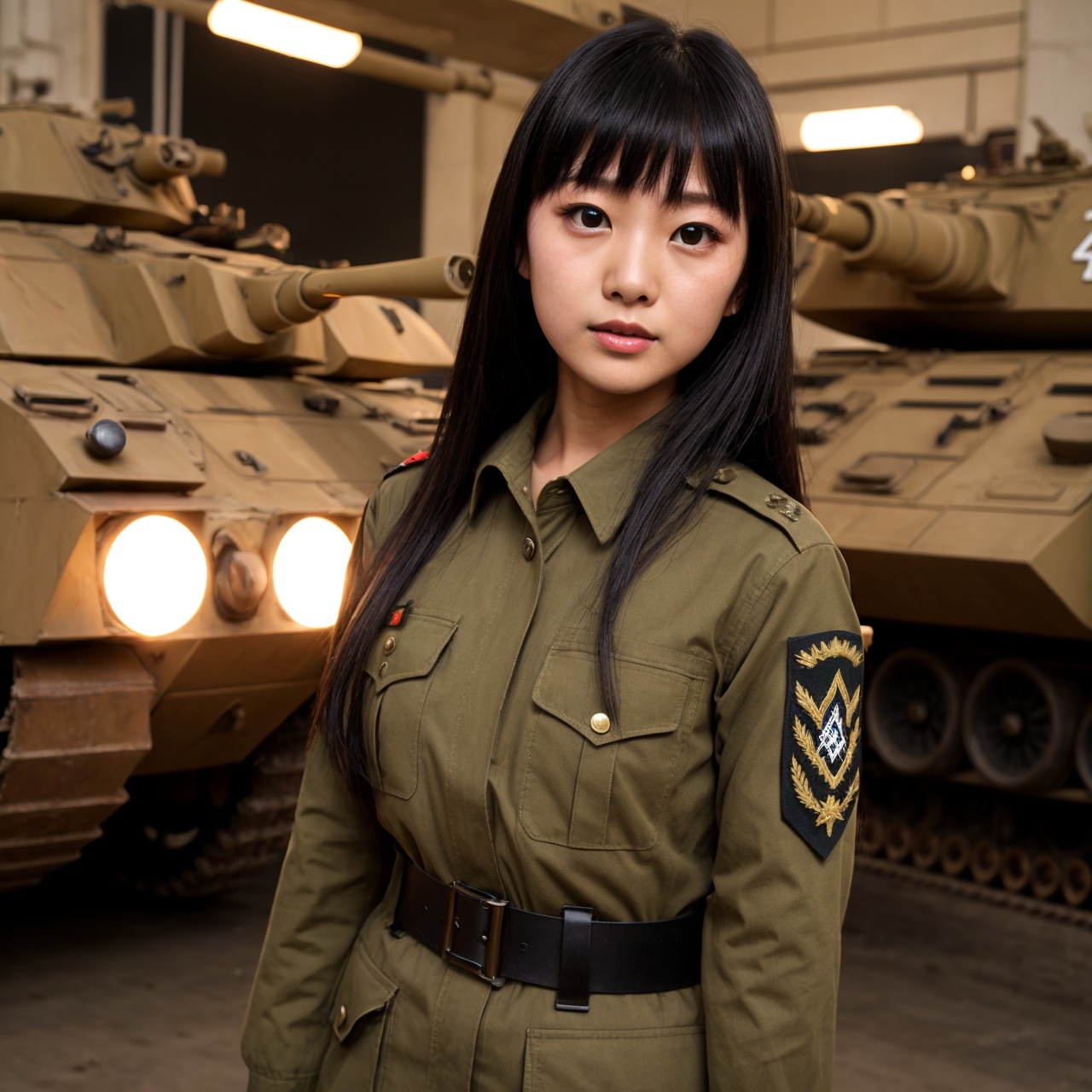 Military uniform light brown a girl japanese **** armored commander nazi on Tensor.Art
