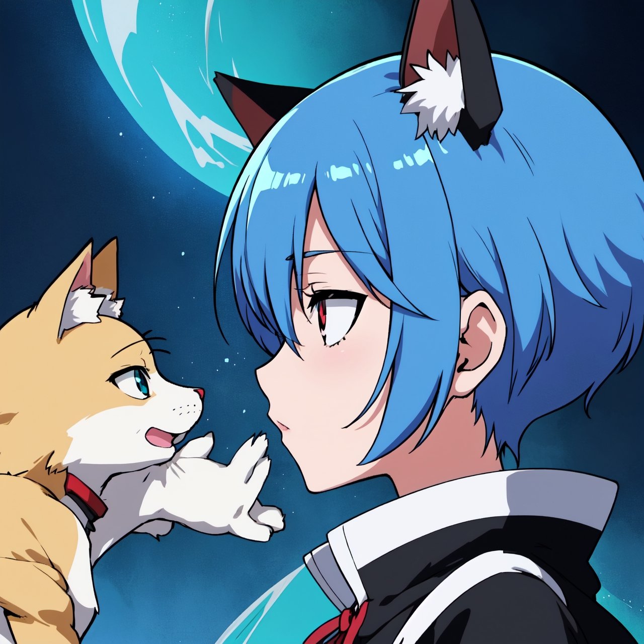 anime girl with blue hair and ears with a cat ears,  2 d anime style,  ayanami on Tensor.Art