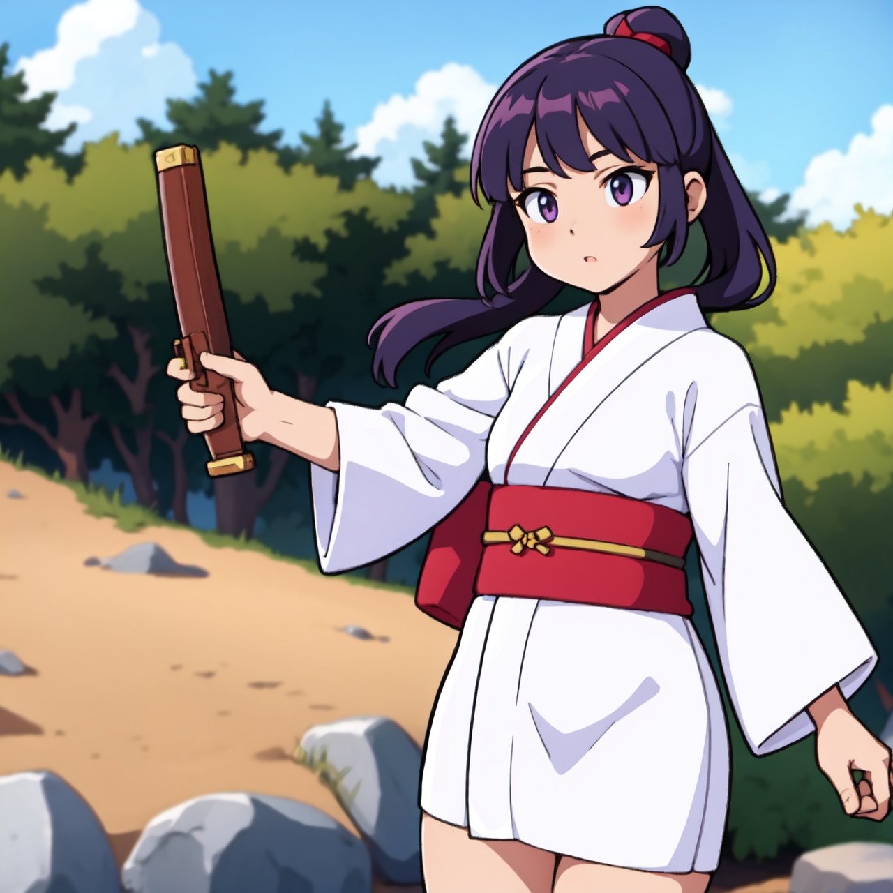 DRESS white a girl japanese happy with a weapon on Tensor.Art