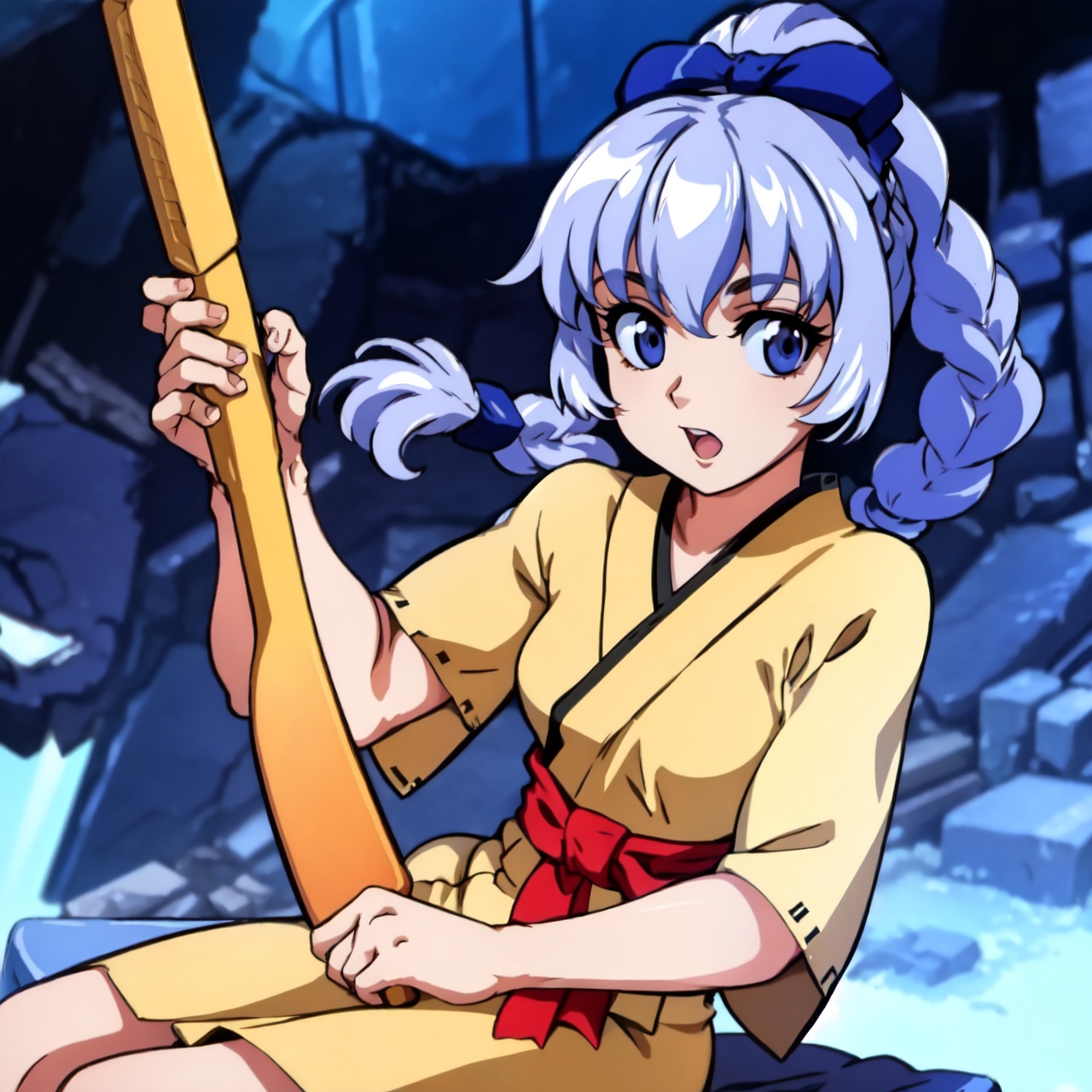 DRESS white a girl japanese happy with a weapon on Tensor.Art