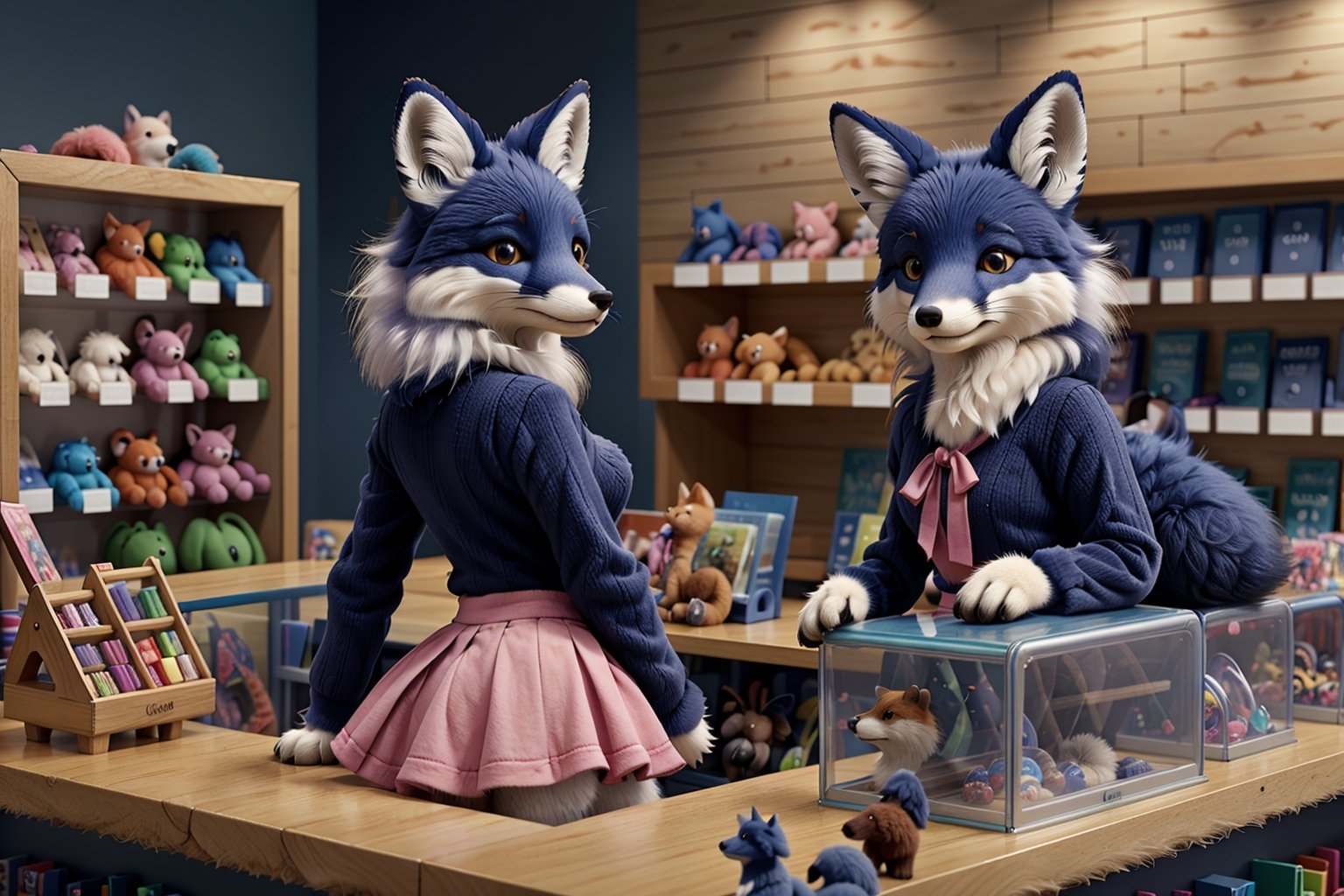a fantastic 3d-rendered illustration of a Indigo Fox,  dressed in a gentle pink skirt,  of a on Tensor.Art