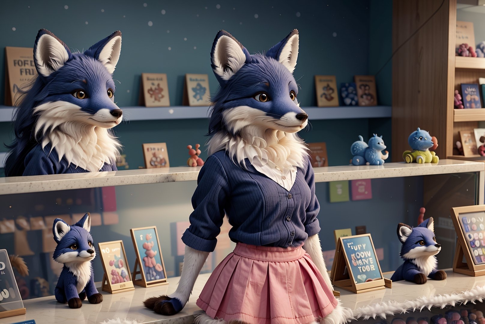 a fantastic 3d-rendered illustration of a Indigo Fox,  dressed in a gentle pink skirt,  of a on Tensor.Art