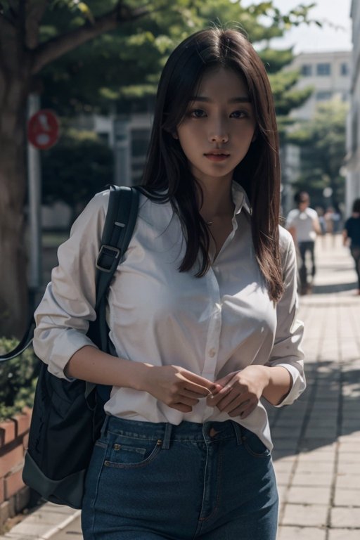 21-year-old college student from Seoul,  dress shirt,  tight jeans on Tensor.Art