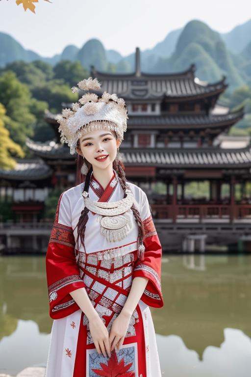 (karst topography),  Taoist temple,  (white hanfu girl:2 on Tensor.Art