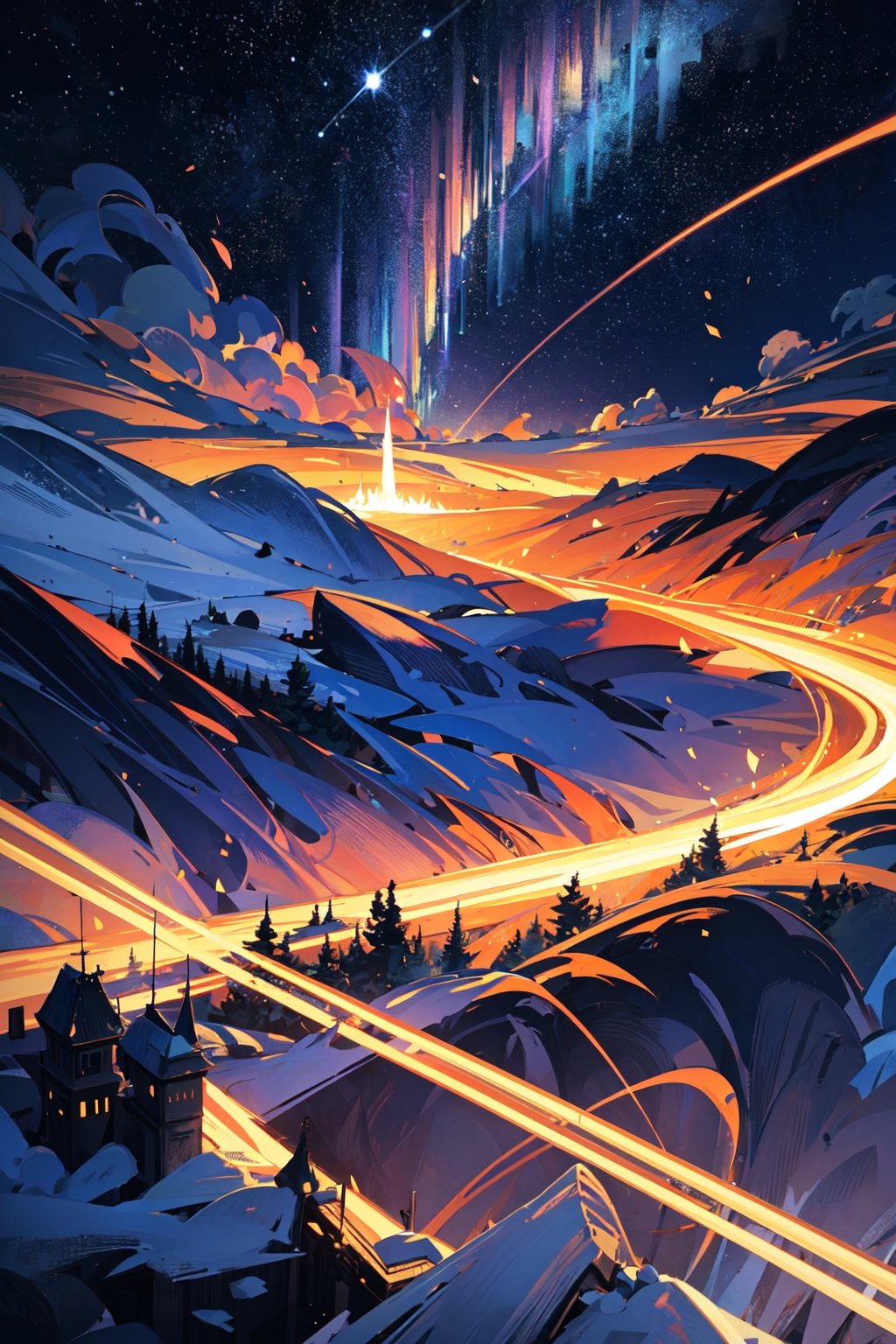 star trails over a mountain in evening skies, in the style of light orange and dark gray, matt molloy, associated press photo, tatsuo miyajima, raphael lacoste, joyful celebration of nature, the stars art group 