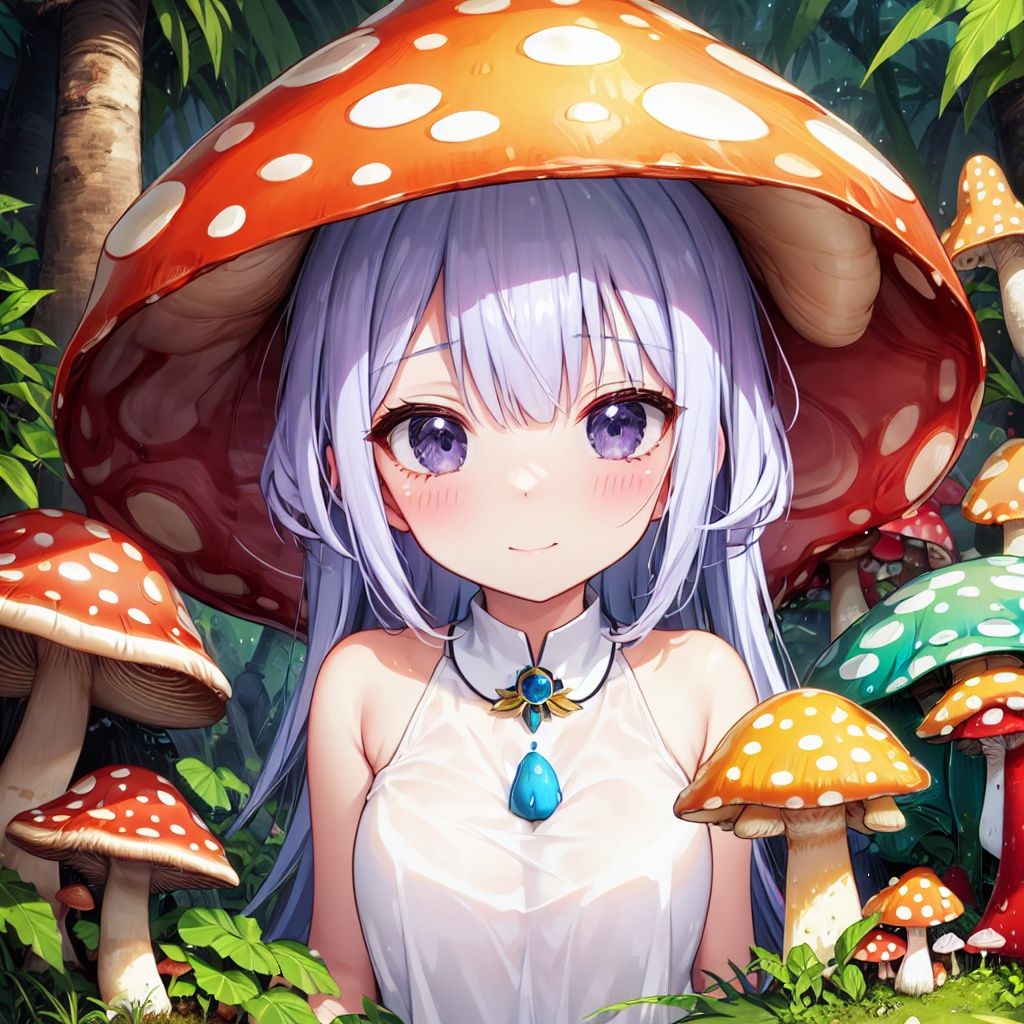 Forest after rain, Amazon rainforest, lots of tropical trees, palm trees, lots of giant mushrooms, lots of poison mushrooms, red and white spotted mushrooms, purple mushrooms, yellow mushrooms, white mushrooms, explosion mushrooms, charm mushrooms, fluorescent mushrooms
(monsterification:1.3), (1 giant mushroom_girl, wearing Spotted dress, spotted mushroom hair), (spotted mushroom hat:1.2), (upper body), (cute face), beautiful eyes
(detailed light), (extremely delicate and beautiful), volume light, best shadow, flash, Depth of field
