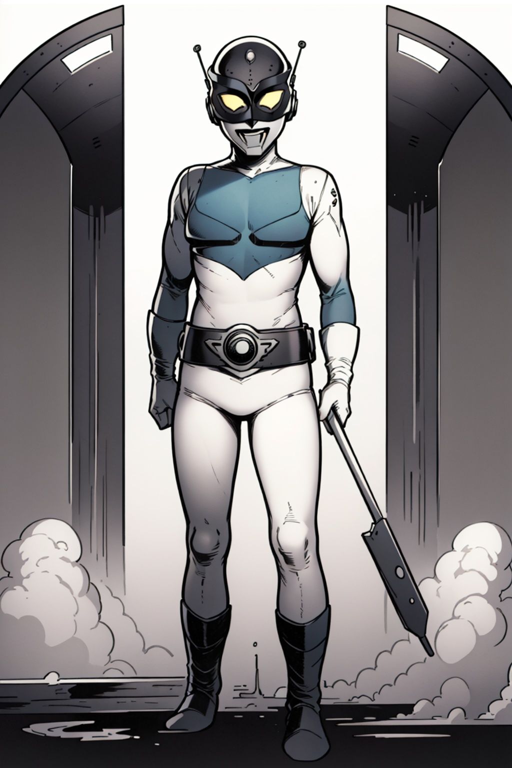 (masterpiece:1.3), (the best quality:1.2), (super fine illustrations:1.2), (Masterpiece), high quality, high detail,((white background:1.2)), looking at viewer, (SOLO:1.4),outline,,simple background,bodysuit, shadow,cover,mask,belt,white footwear,gloves,boots,helmet,headwear,white gloves,armor, bodysuit