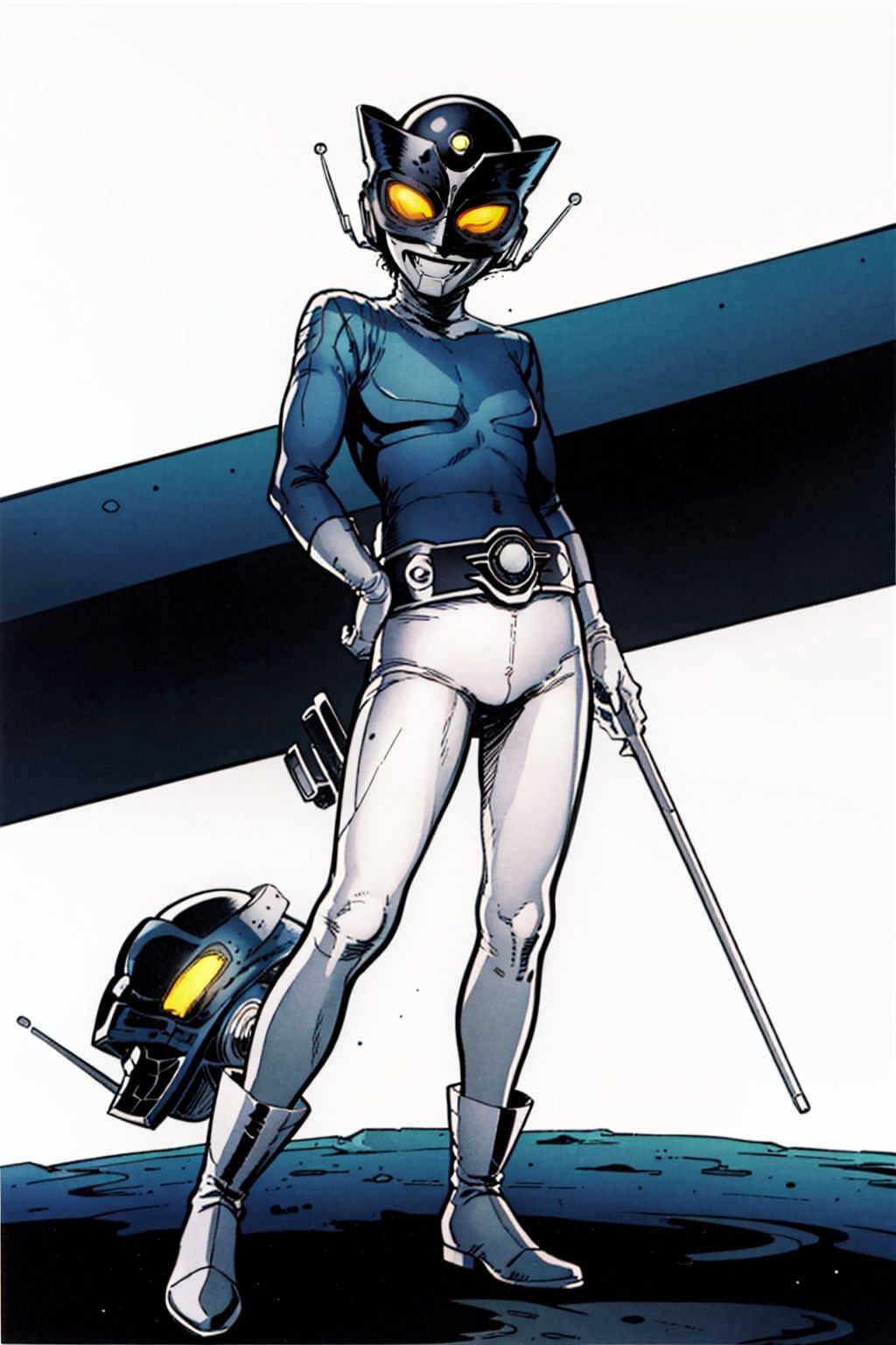  (masterpiece:1.3), (the best quality:1.2), (super fine illustrations:1.2), (Masterpiece), high quality, high detail,((white background:1.2)), looking at viewer, (SOLO:1.4),outline,,simple background,bodysuit, shadow,cover,mask,belt,white footwear,gloves,boots,helmet,headwear,white gloves,armor, bodysuit