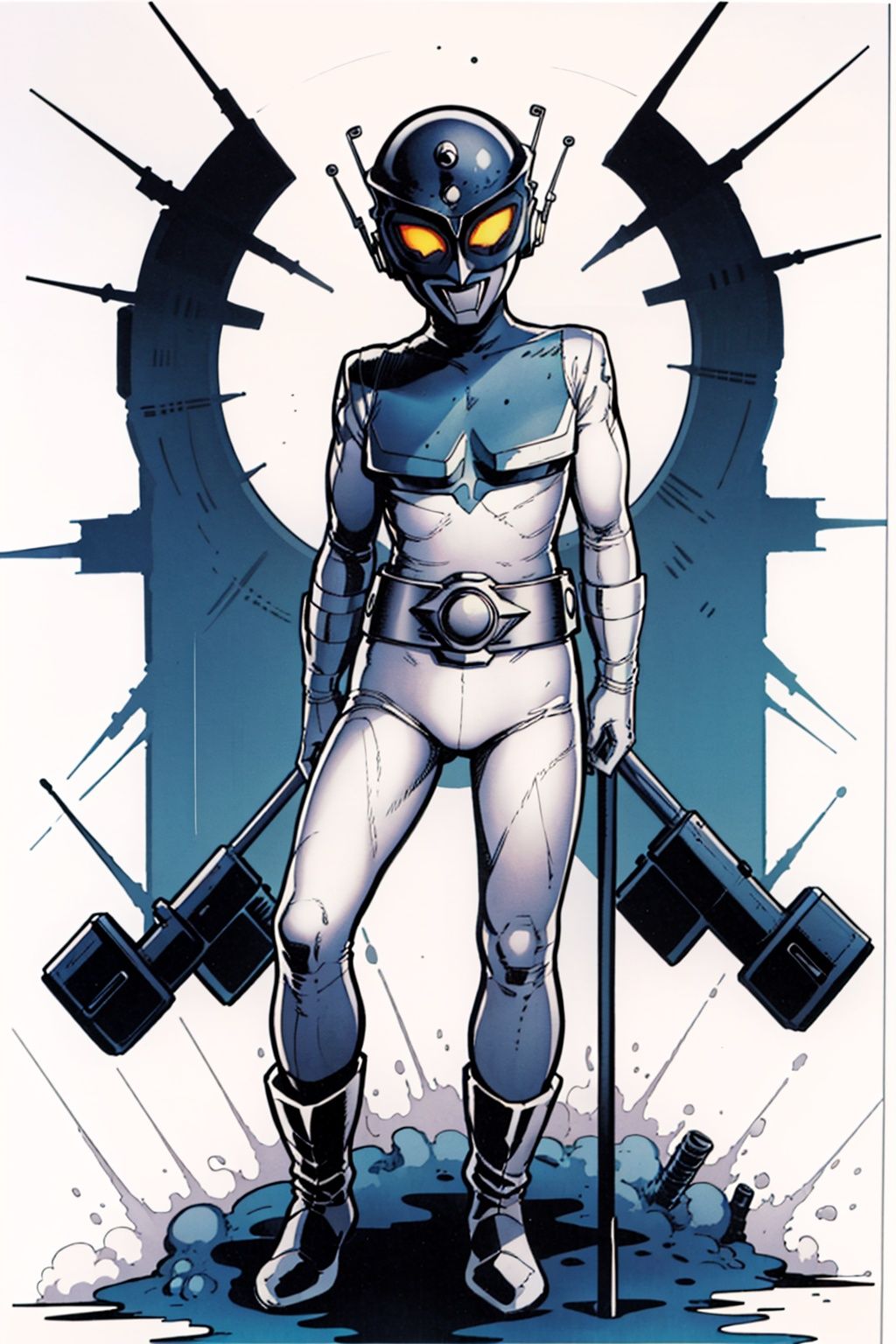  (masterpiece:1.3), (the best quality:1.2), (super fine illustrations:1.2), (Masterpiece), high quality, high detail,((white background:1.2)), looking at viewer, (SOLO:1.4),outline,,simple background,bodysuit, shadow,cover,mask,belt,white footwear,gloves,boots,helmet,headwear,white gloves,armor, bodysuit