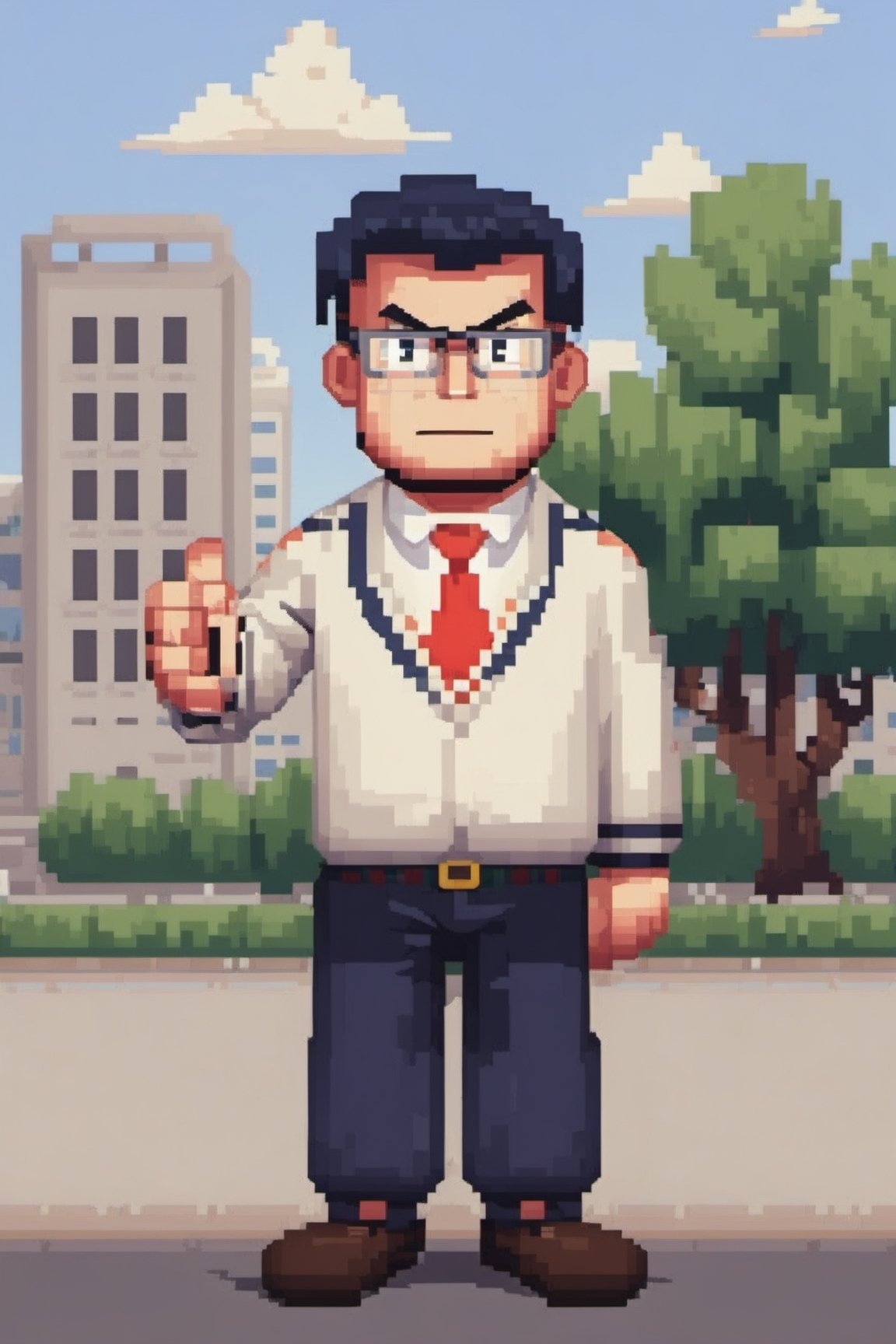 Pixel style image of full body tenxiida character,  serious male,  wearing glasses on Tensor.Art