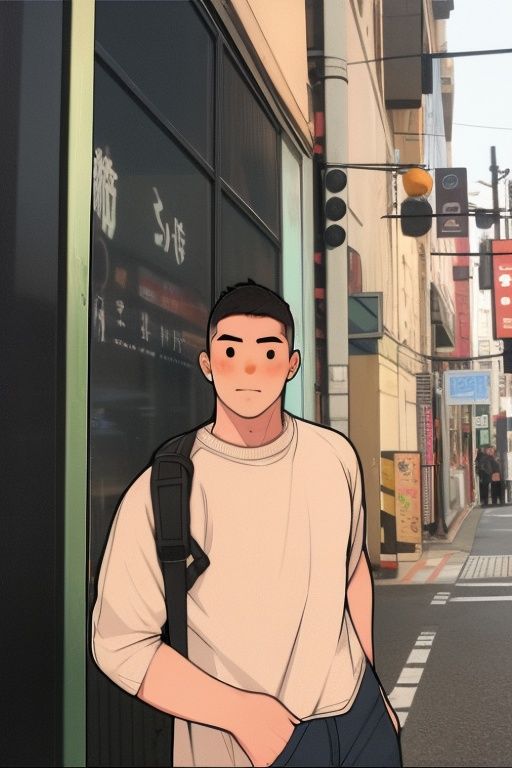 1boy,masterpiece,best quality,male focus, bust,looking at viewer, street,bust