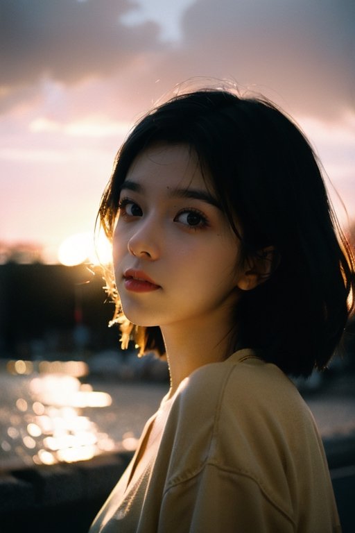 1girl sunset detailed,  surreal dramatic lighting shadow (lofi,  analog on Tensor.Art