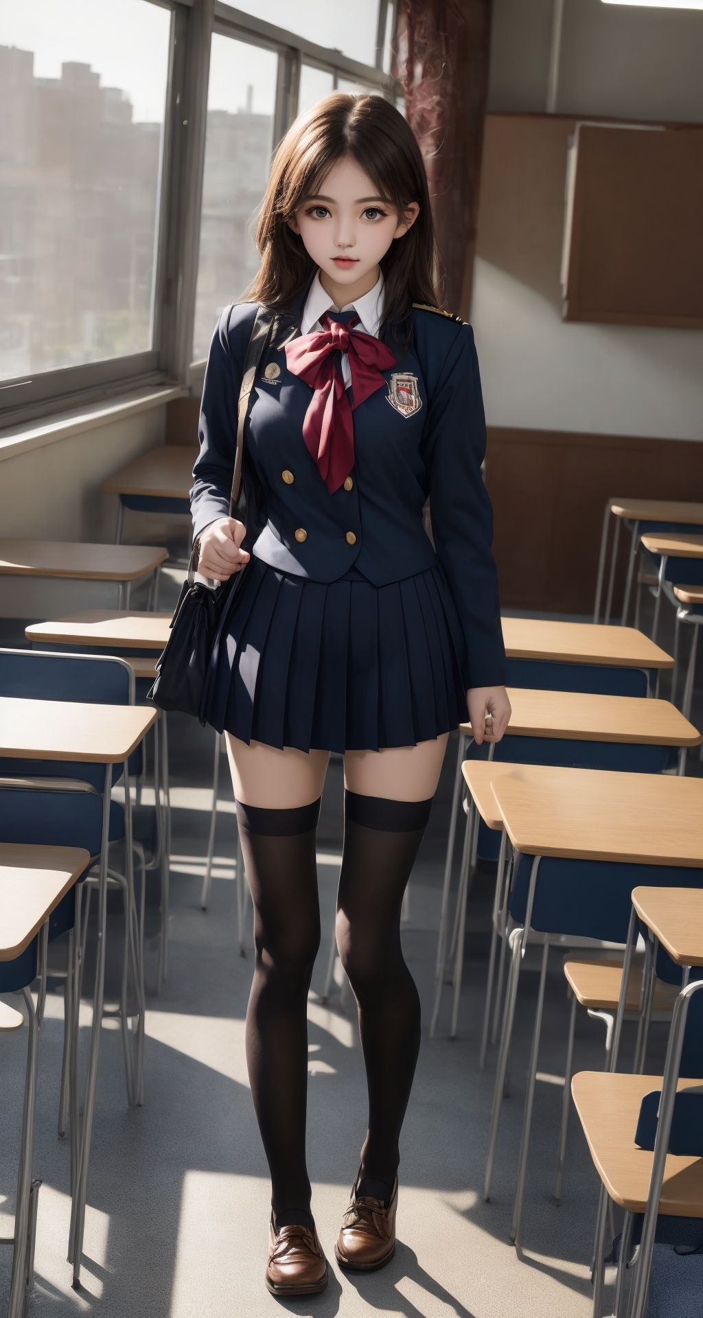  Best quality, 8k, cg,1girl,jk,uniform,campus,beautiful legs,black stockings