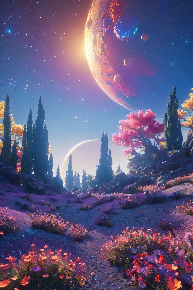 Surreal space, pointillism, fantasy, psychedelic realism, unreal engine v5, octane render, photo realistic