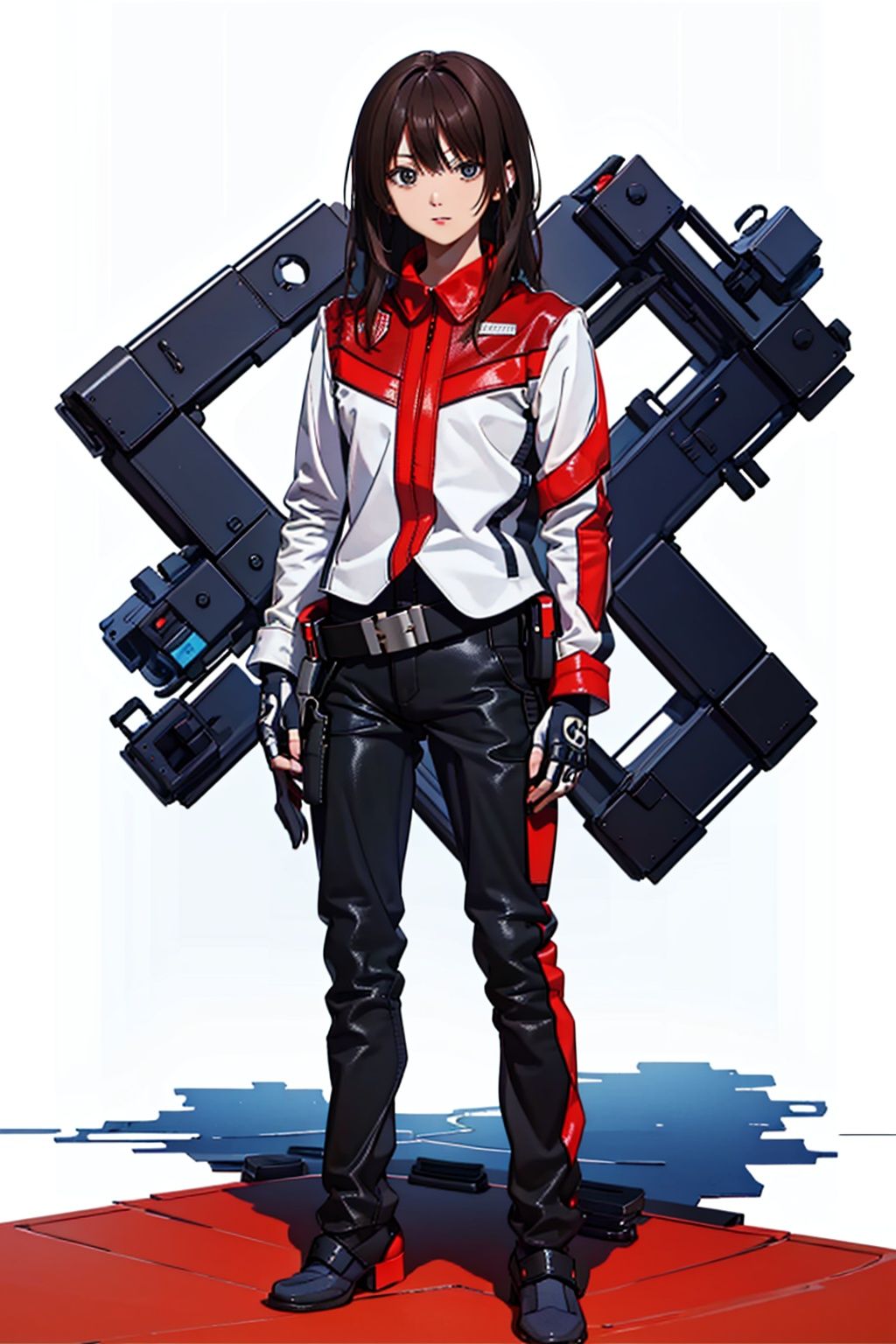 (masterpiece:1.3), (the best quality:1.2), (super fine illustrations:1.2), (Masterpiece), high quality, high detail,((white background:1.2)), looking at viewer, (SOLO:1.4),outline,,simple background,zipper, holster, jacket,gloves,fingerless gloves,helmet,uniform,armor, pants,logo,military uniform,emblem,boots,belt, zipper