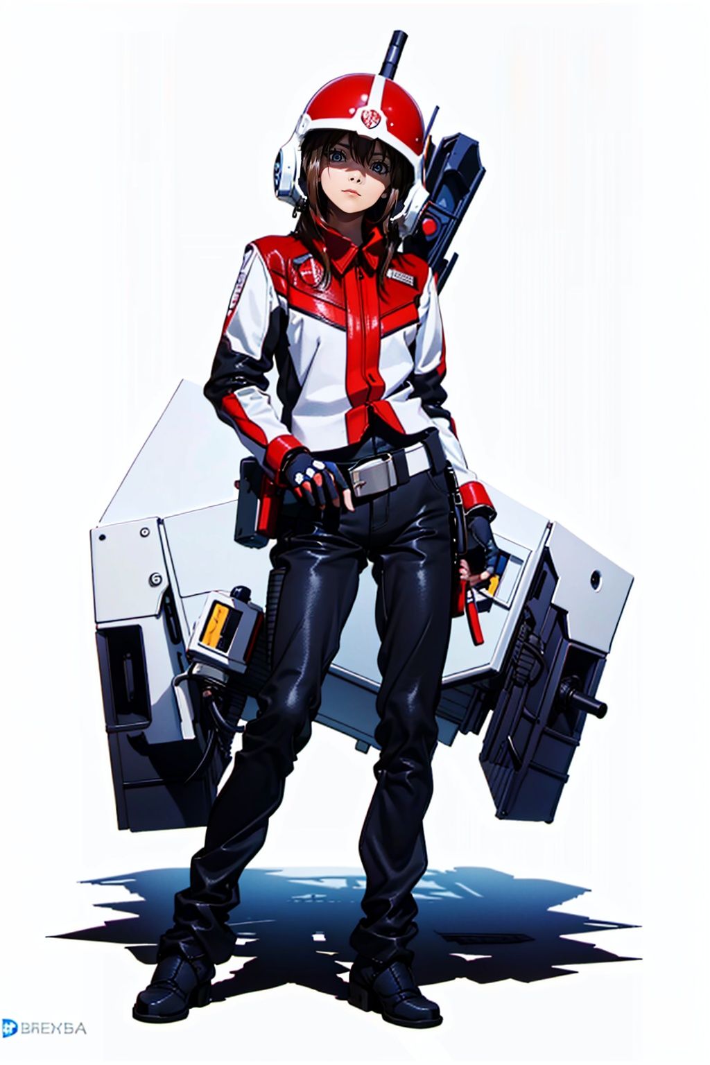  (masterpiece:1.3), (the best quality:1.2), (super fine illustrations:1.2), (Masterpiece), high quality, high detail,((white background:1.2)), looking at viewer, (SOLO:1.4),outline,,simple background,zipper, holster, jacket,gloves,fingerless gloves,helmet,uniform,armor, pants,logo,military uniform,emblem,boots,belt, zipper