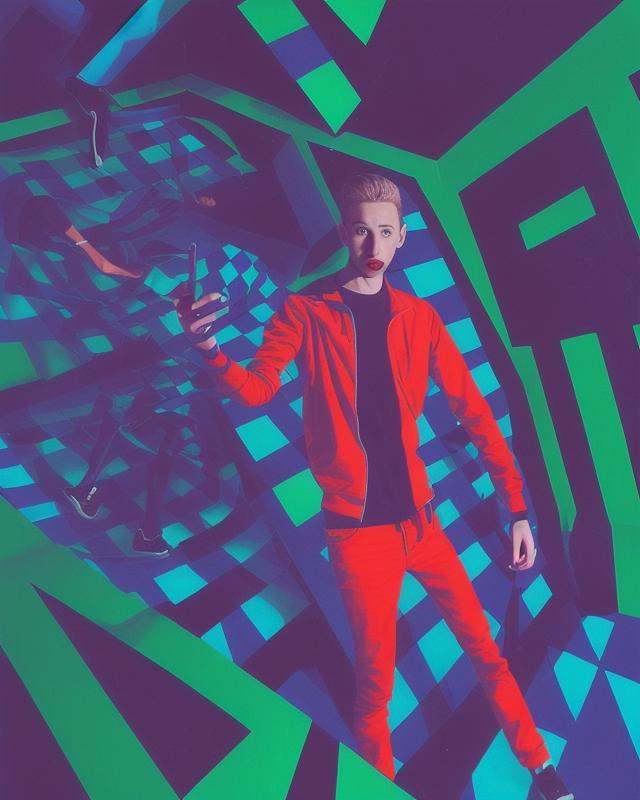a skinny attractive sks man is mutating into an optical illusion,  zip zag,  busy colors on Tensor.Art