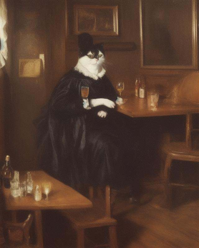 an sks style cat,  drinking beer at a saloon,  eldmeisterOG style on Tensor.Art