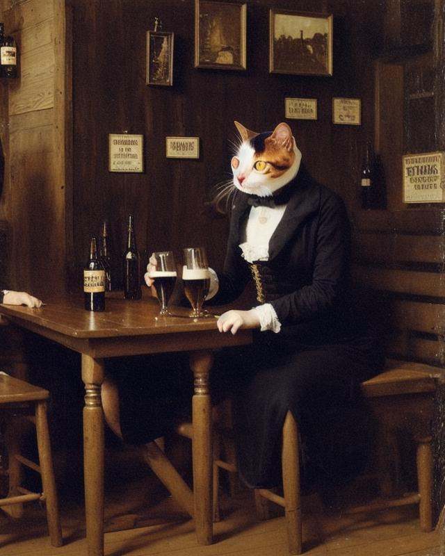 an sks style cat,  drinking beer at a saloon,  eldmeisterOG style on Tensor.Art