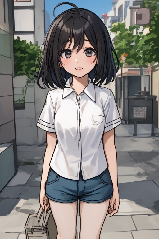 (masterpiece),  Black hair short,  short clothes with white collar sleeves on Tensor.Art