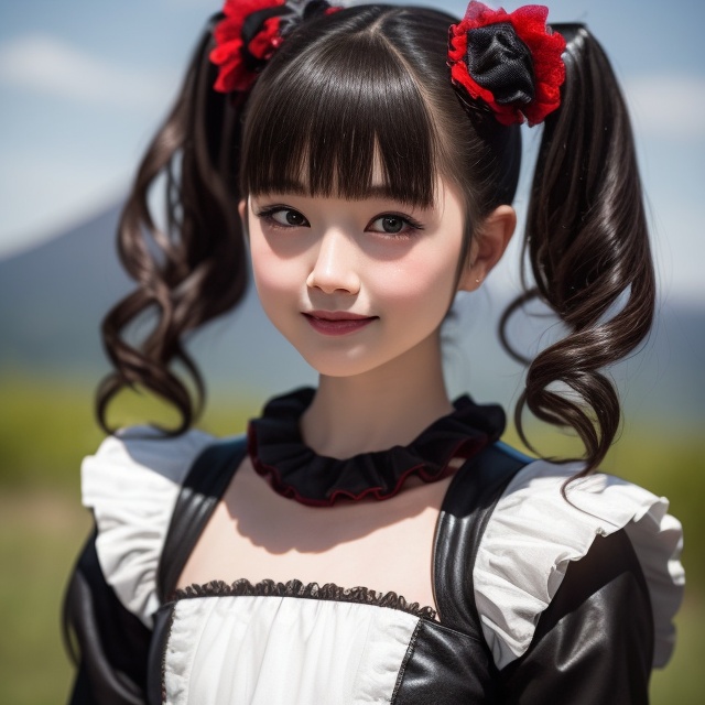 solo,  ,  A bright sunny day photo of YUIMETAL (Yui Mizuno) from BABYMETAL on Tensor.Art