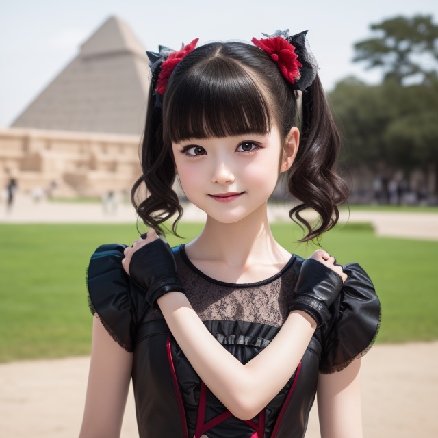 solo,  ,  A bright sunny day photo of YUIMETAL (Yui Mizuno) from BABYMETAL on Tensor.Art