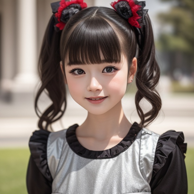 A bright sunny day photo of YUIMETAL (Yui Mizuno) from BABYMETAL,  speaking,  age 9 on Tensor.Art