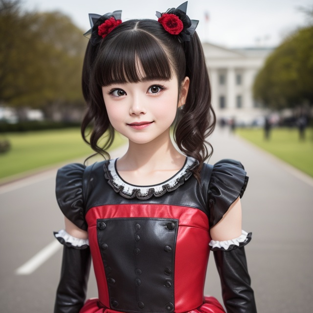 A bright sunny day photo of YUIMETAL (Yui Mizuno) from BABYMETAL,  speaking,  age 9 on Tensor.Art