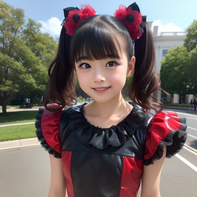 A bright sunny day photo of YUIMETAL (Yui Mizuno) from BABYMETAL,  speaking,  age 9 on Tensor.Art