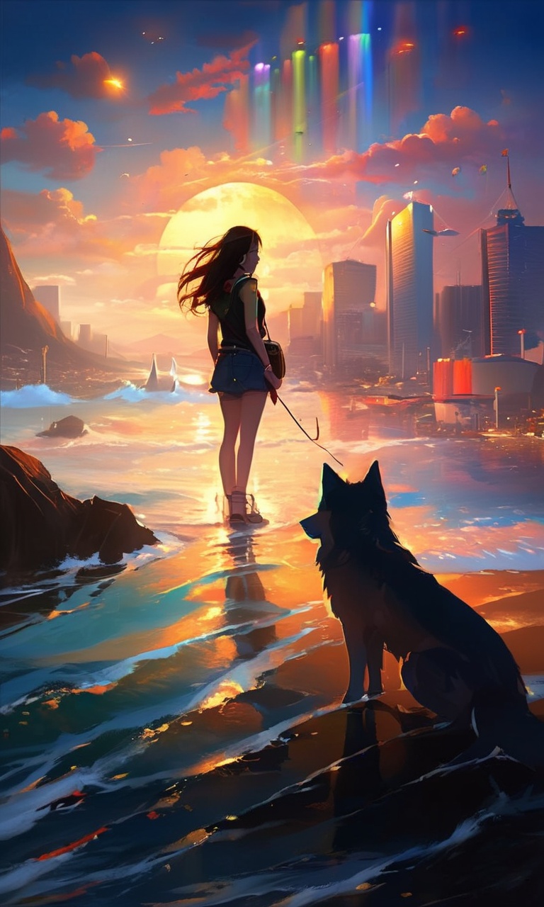 (the cover text is' lucky ':1.3),masterpiece,(best quality:1.3),<lora:ArienGirlWolf-LORA:1>,1girl,arien_wolf,ocean,