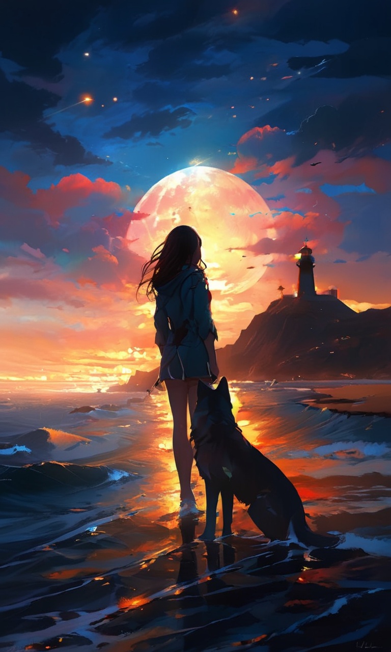 masterpiece,(best quality:1.3),<lora:ArienGirlWolf-LORA:1>,1girl,arien_wolf,ocean,