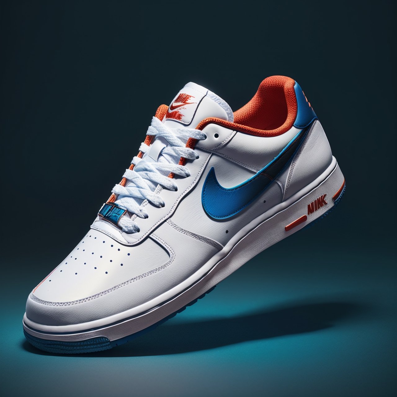 (Create a visually striking artwork in studio photography and concept design),(featuring Sneakers with an exceptionally unique design),(exuding a commercial style),(placed against an alluring blue background),(enhanced by cinematic lighting for photorealistic brilliance),(Render this masterpiece in breathtaking 8K resolution).
