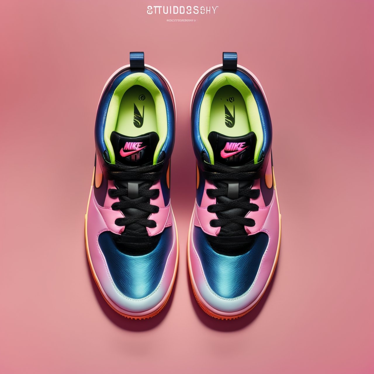 (Studio photography),(focused on concept design),(Showcases a pair of sneakers with a unique and captivating design),(Exuding a commercial style),(Against a vibrant pink background),(The image is captured in cinematic quality with photorealistic detail),(Delivering an astonishing 8K resolution).