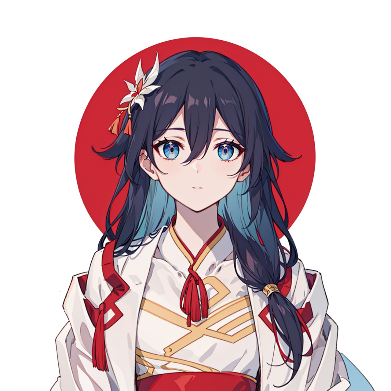  (masterpiece:1.3),(the best quality:1.2),(super fine illustrations:1.2),(Masterpiece),high quality,high detail,(white background:1.2),looking at viewer,(SOLO:1.4),outline,simplebackground,, coat,fu hua,chinese clothes,hakama skirt,hanfu,dress,hair between eyes,multicolored hair,hair ornament,wide sleeves,very long hair,low-tied long hair,long hair,bird,blue eyes,