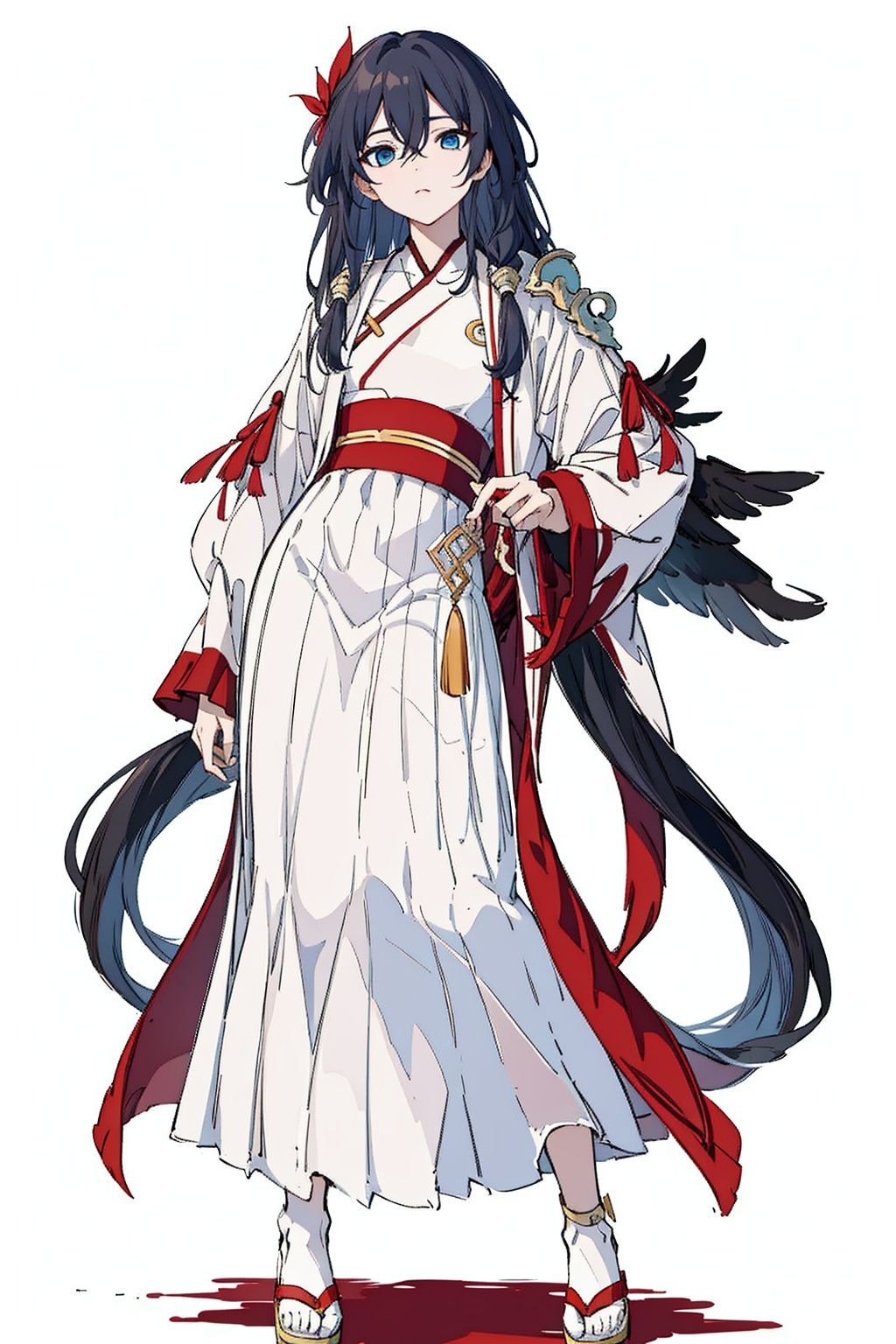  (masterpiece:1.3),(the best quality:1.2),(super fine illustrations:1.2),(Masterpiece),high quality,high detail,(white background:1.2),looking at viewer,(SOLO:1.4),outline,simplebackground,, coat,fu hua,chinese clothes,hakama skirt,hanfu,dress,hair between eyes,multicolored hair,hair ornament,wide sleeves,very long hair,low-tied long hair,long hair,bird,blue eyes,