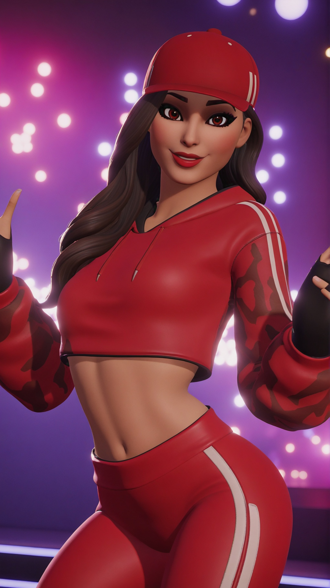xrby,  wearing a red xxcc outfit,  dancing at a disco on Tensor.Art