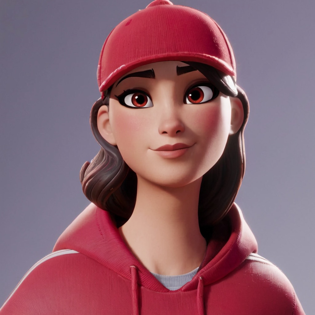 a portrait shot of xrby as a pixar character,  wearing red cap,  hoodie on Tensor.Art