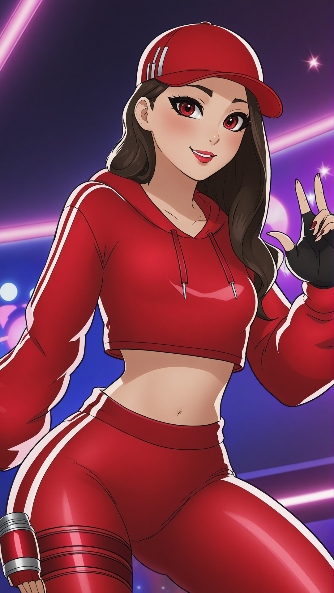 anime art of xrby,  wearing a red xxcc outfit,  dancing at a disco on Tensor.Art