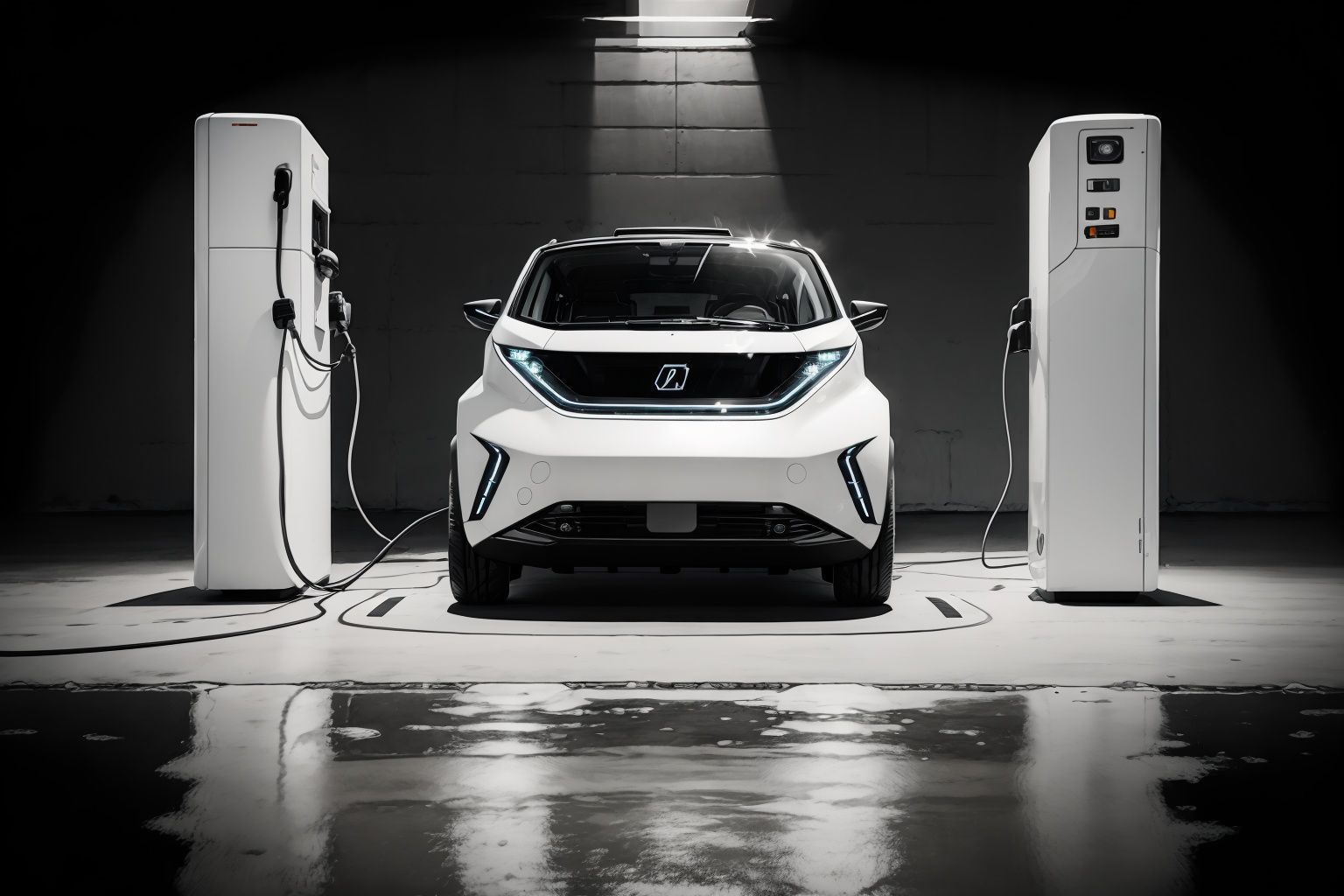 sketch artstyle, grayscale, monochrome,Light commercial truck, agile, brief design, simple lines, electric vehicle elements, and a sense of technology。