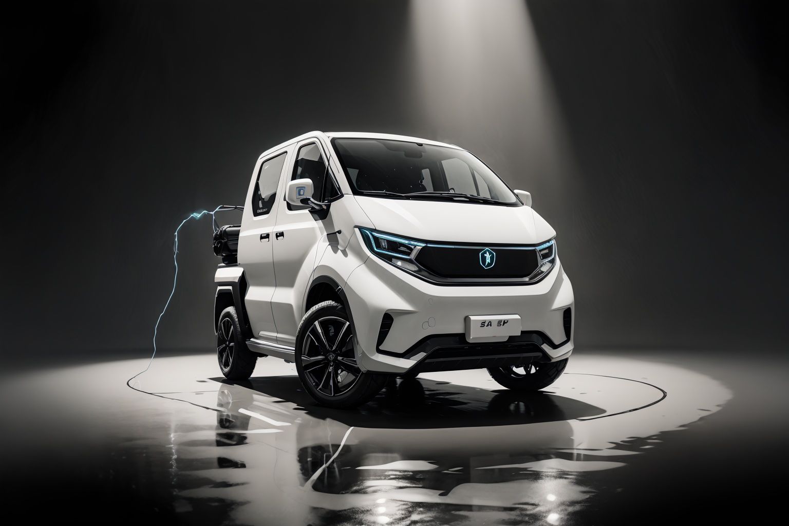 sketch artstyle, grayscale, monochrome,Light commercial truck, agile, brief design, simple lines, electric vehicle elements, and a sense of technology。
