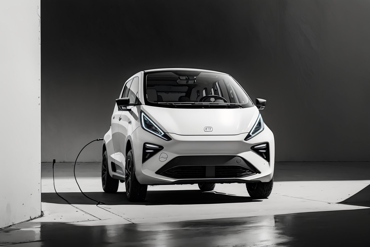 sketch artstyle, grayscale, monochrome,Light commercial truck, agile, brief design, simple lines, electric vehicle elements, and a sense of technology。