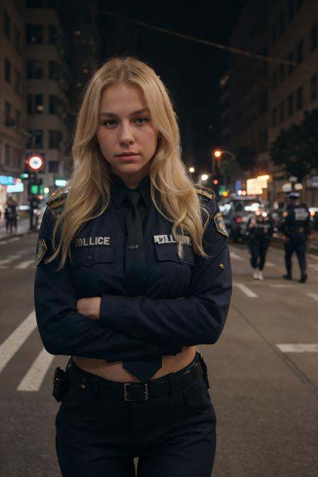 blond female police officer uniform in new york streets on Tensor.Art