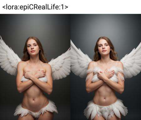 photo,  beautiful woman with arms which are soft feathered angelwings on Tensor.Art