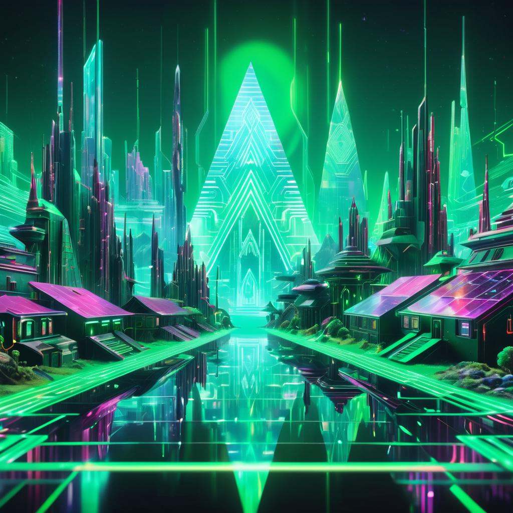 holographic hologram DonMCyb3rSp4c3XL Village,  cyberspace,  sci-fi by DonMischo on Tensor.Art