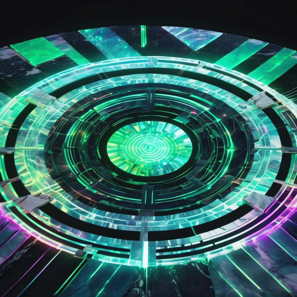 holographic hologram DonMCyb3rSp4c3XL Black Market Hub,  Travertine stone,  Bioluminescent Fiber-optic Threads by DonMisch...