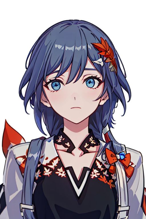 (masterpiece:1.3),(the best quality:1.2),(super fine illustrations:1.2),(Masterpiece),high quality,high detail,(white background:1.2),looking at viewer,(SOLO:1.4),outline,simple background,<lora:符华-红叶:0.8>, autumn leaves,bag,bird puppet,backpack,short sleeves,thigh strap,hair between eyes,leaf print,leaf hair ornament,hair flower,suspenders,wristband,braid,print shirt,collarbone,floral print,low ponytail,maple leaf,bracelet,belt,sandals,shirt,wristwatch,hair ornament,