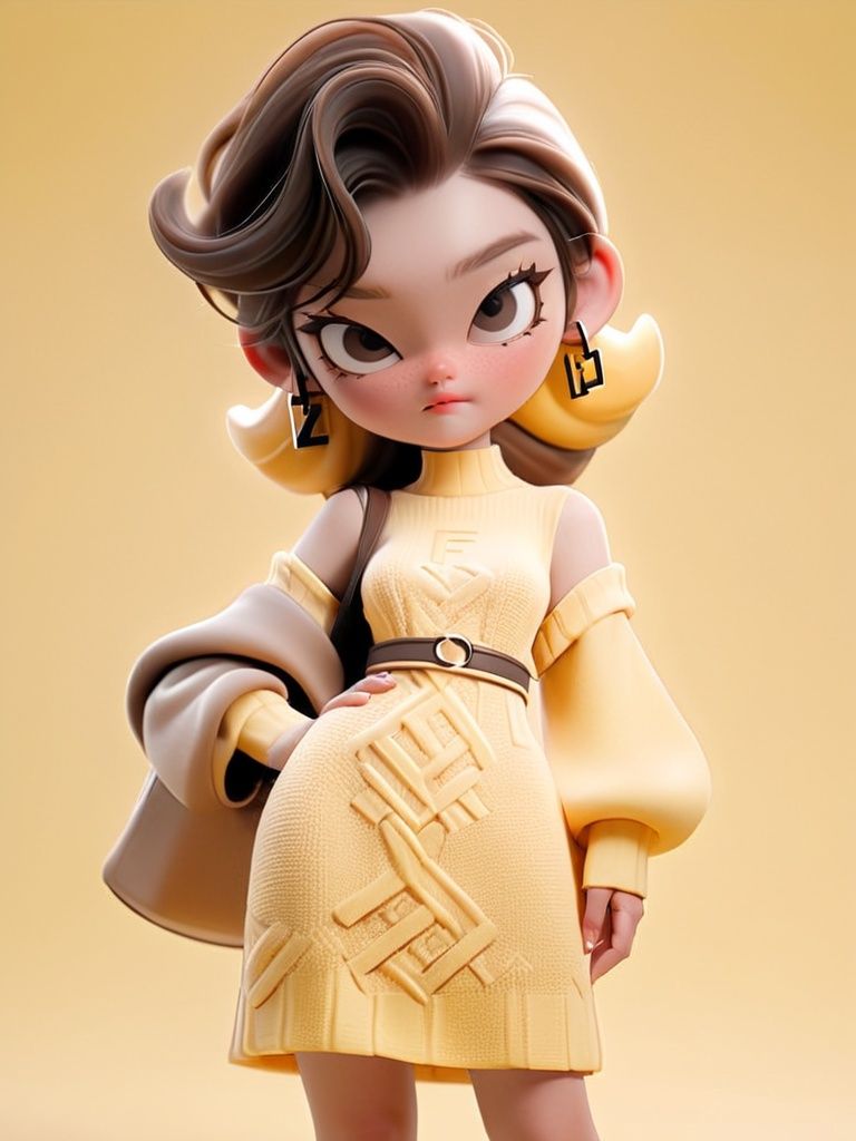 professional 3d model 1girl,Fendi logo-printed knit dress,best quality,4K,super detail,((full body)),niji style,, 3d, best quality, 8k, masterpiece, A painting . octane render, highly detailed, volumetric, dramatic lighting
