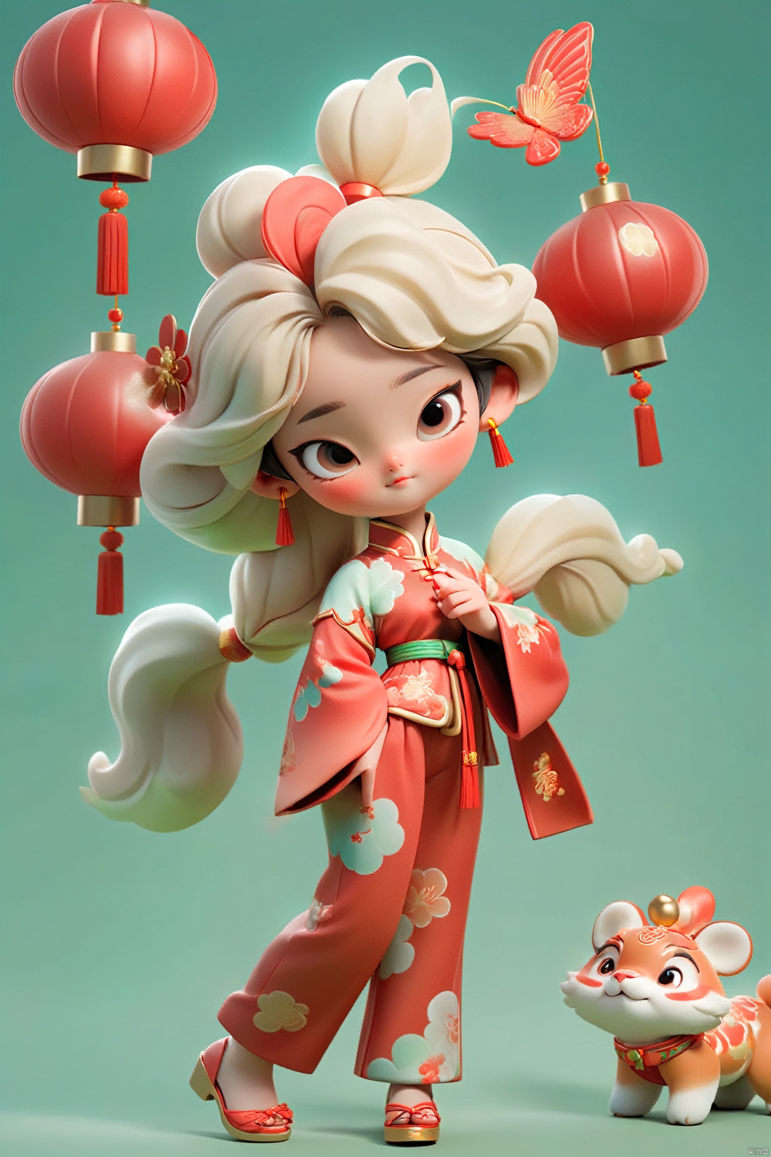  Girl, realistic 3d cartoon style rendering, 18 years old, (whole body :1.5), wearing New Year red Chinese Tang suit, fashionable clothing, New Year background, interactive film style, edge lighting, soft gradient, charming illustration, 3d rendering, OC rendering, best quality, 8K, Super detail, sunlight, realistic