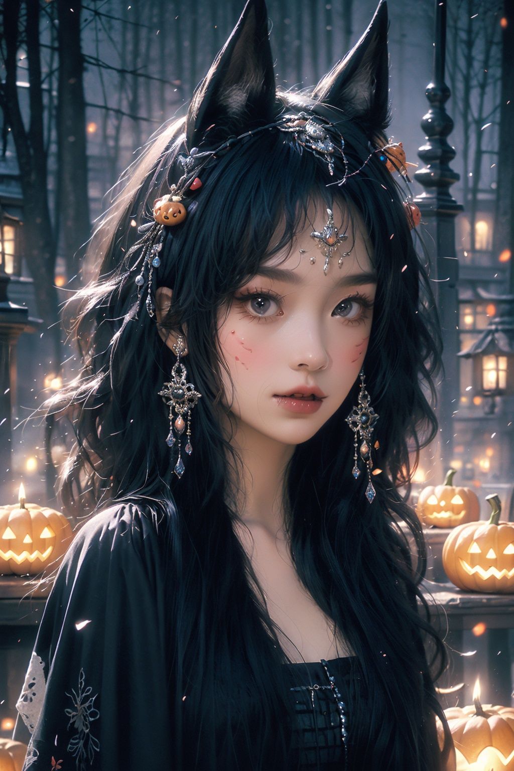   ((masterpiece)),  ((best  quality)),  8k,  high  detailed,  ultra-detailed,(1girl),(Halloween  atmosphere),  (solo),  (panorama),  (costume),  (candle),  (decoration),  high  detailed,  ultra-detailed.