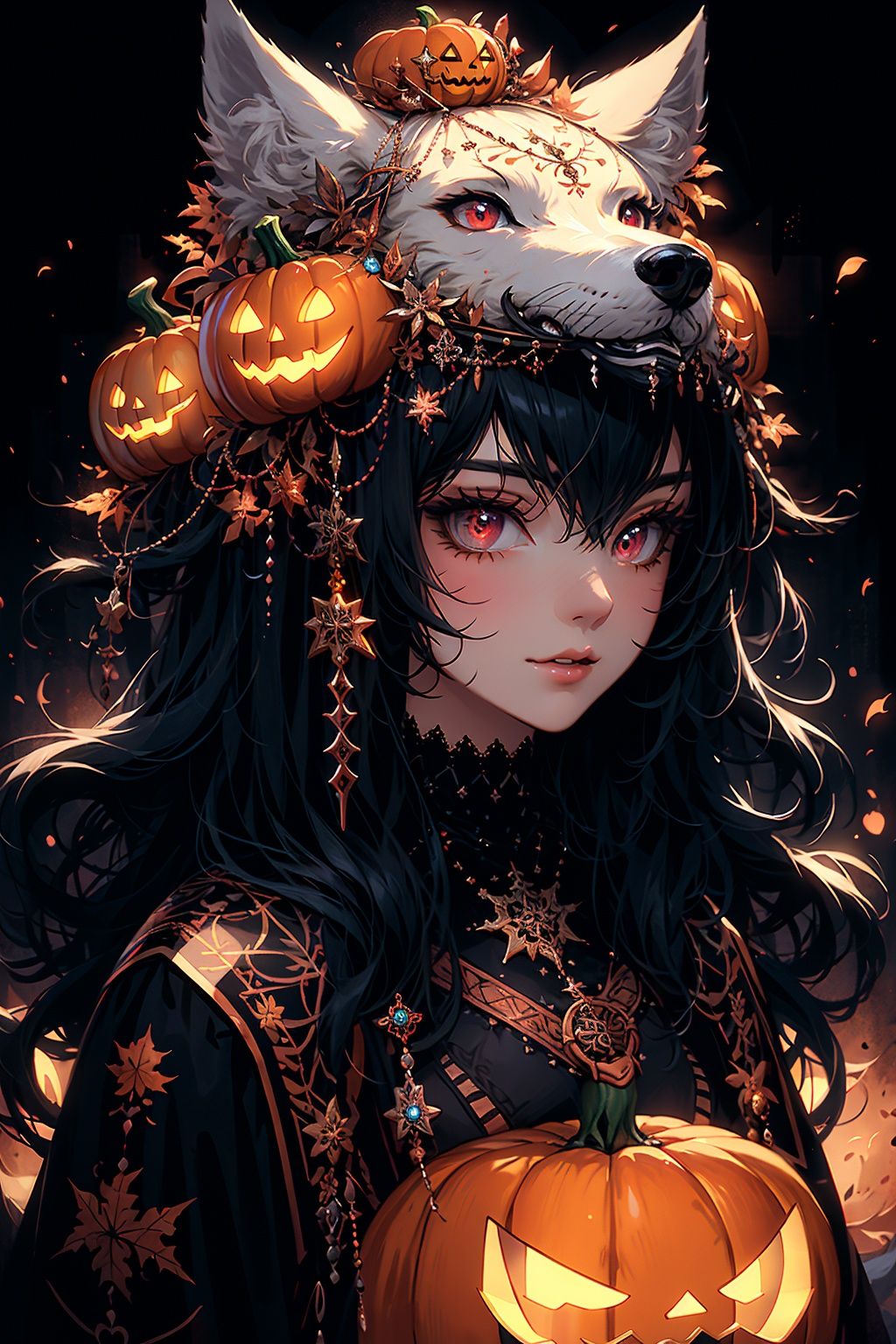   ((masterpiece)),  ((best  quality)),  8k,  high  detailed,  ultra-detailed,(1girl),wearing  a  wolf  costume,  (solo),  (headgear),  (pumpkin  hat),  (costume),  (headgear),  (pumpkin  hat),  (details),  (natural  lighting),  high  detailed,  ultra-detailed.